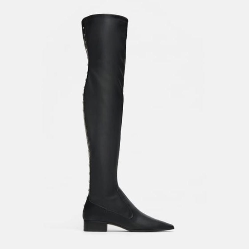 ZARA Black Studded Thigh High “Leather” Boots